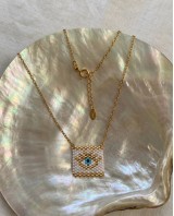 Square Evil Eye Necklace white
