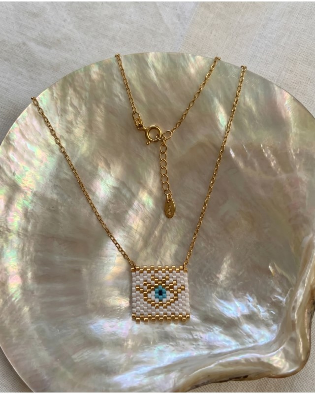 Square Evil Eye Necklace white