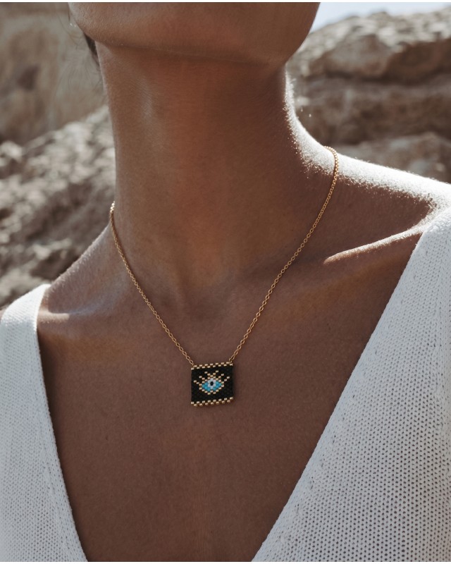 Square Evil Eye Necklace black