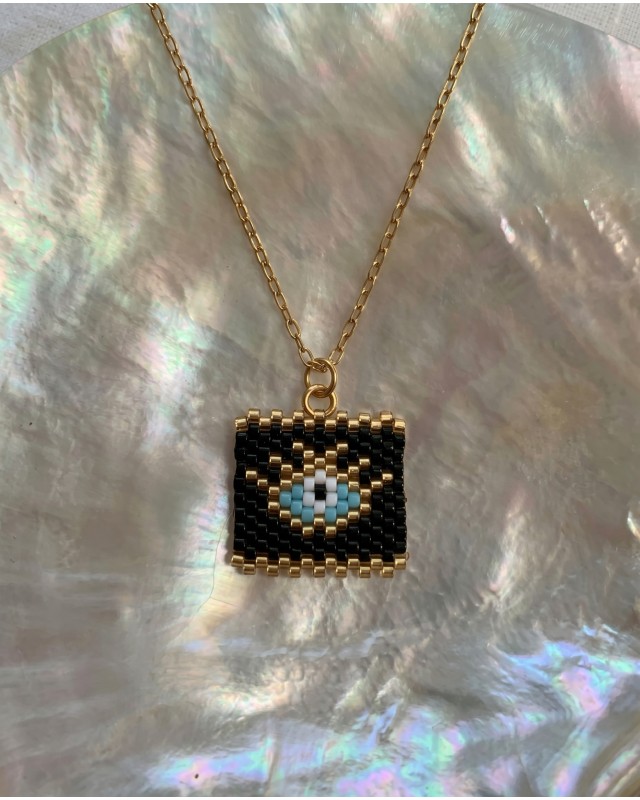 Square Evil Eye Necklace black