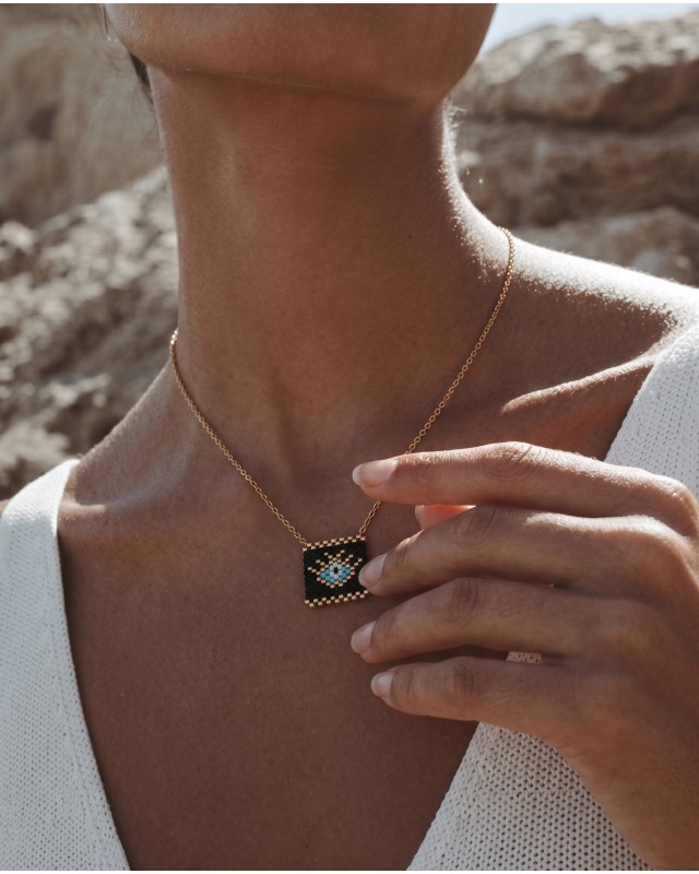 Square Evil Eye Necklace black