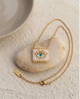 Square Evil Eye Necklace white