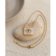 Square Evil Eye Necklace white