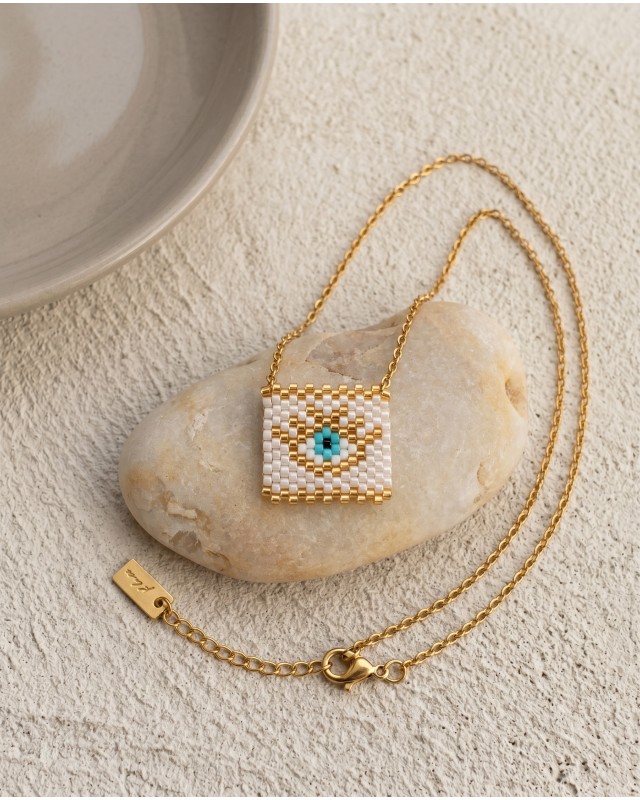 Square Evil Eye Necklace white