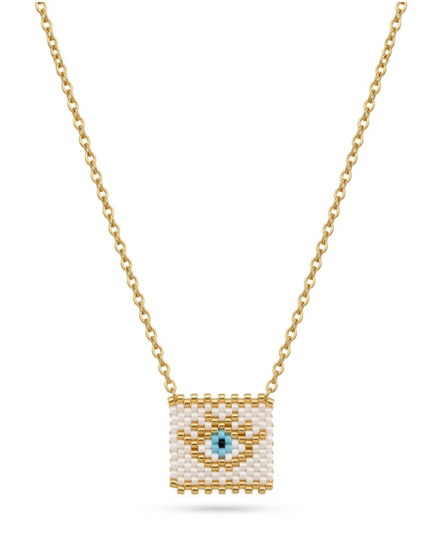 Square Evil Eye Necklace white