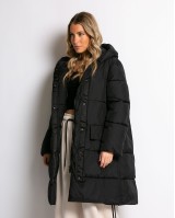 Μπουφάν μακρύ με κουκούλα και μπροστινές τσέπες μαύρο