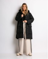 Μπουφάν μακρύ με κουκούλα και μπροστινές τσέπες μαύρο