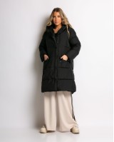 Μπουφάν μακρύ με κουκούλα και μπροστινές τσέπες μαύρο