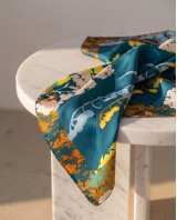 Floral Satin Square Scarf - Deep Teal & Mustard