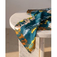 Floral Satin Square Scarf - Deep Teal & Mustard