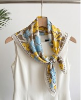 Floral Satin Square Scarf - Yellow & Blue