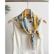 Floral Satin Square Scarf - Yellow & Blue