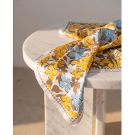 Floral Satin Square Scarf - Yellow & Blue
