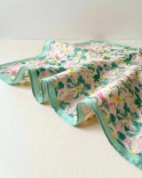 Floral Print Satin Square Scarf - Pastel Green