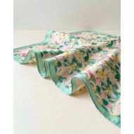 Floral Print Satin Square Scarf - Pastel Green