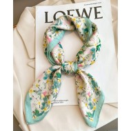 Floral Print Satin Square Scarf - Pastel Green
