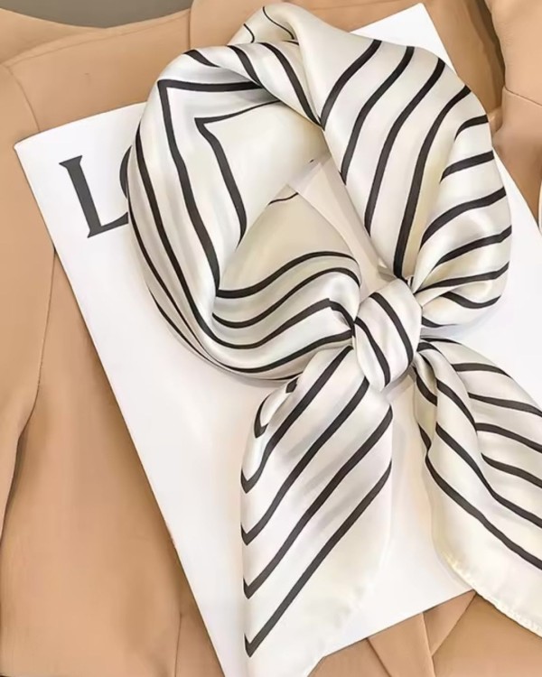 Floral Print Satin Square Scarf - Pastel Green