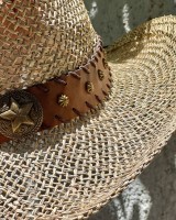 Καπέλο Καουμπόικο Ψάθινο με Δερμάτινη Λεπτομέρεια