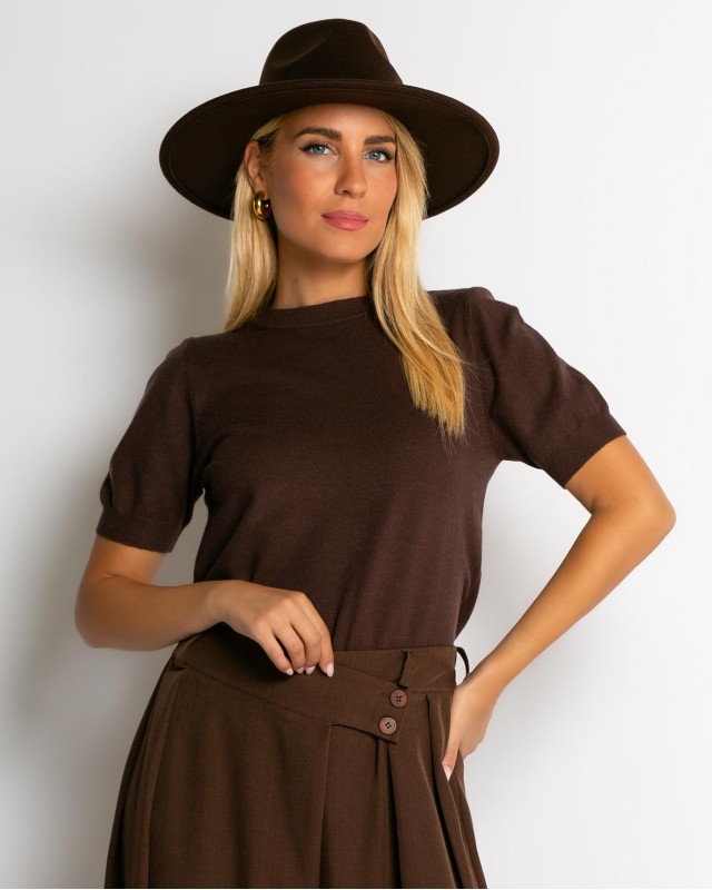 Καπέλο Fedora καφέ με χρυσή αλυσίδα