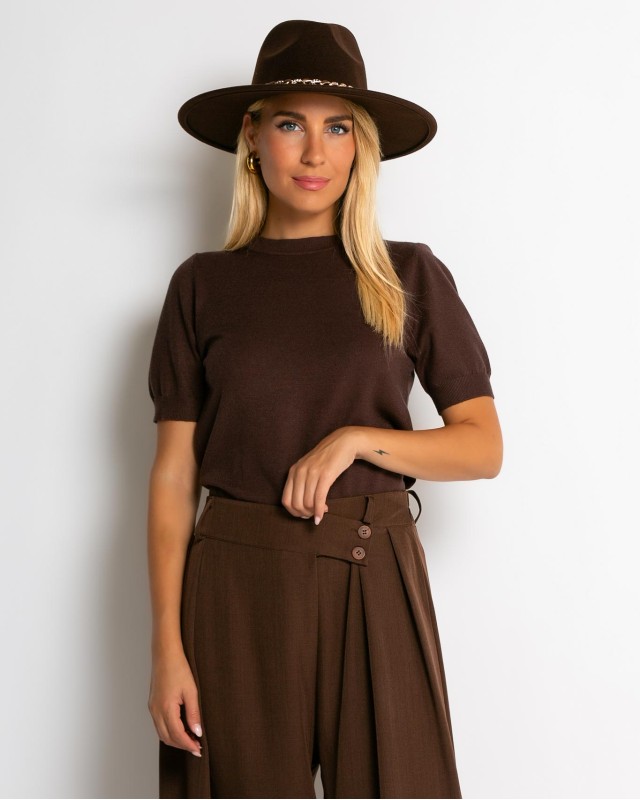 Καπέλο Fedora καφέ με χρυσή αλυσίδα