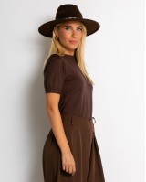 Καπέλο Fedora καφέ με χρυσή αλυσίδα